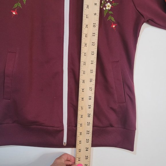 Southpole Top Women Junior Medium Track Jacket Red Embroidered Zip Floral y2k - Picture 7 of 13